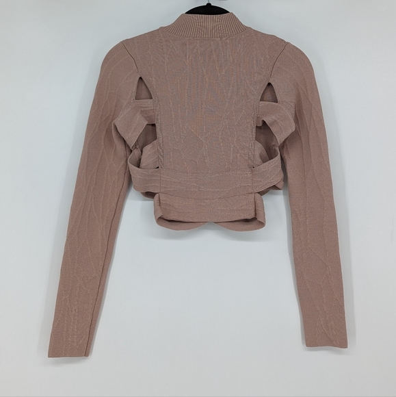 Jonathan Simkhai | Spill Intarsia Knit Textured Cropped Criss Cross Swea… - Picture 7 of 12